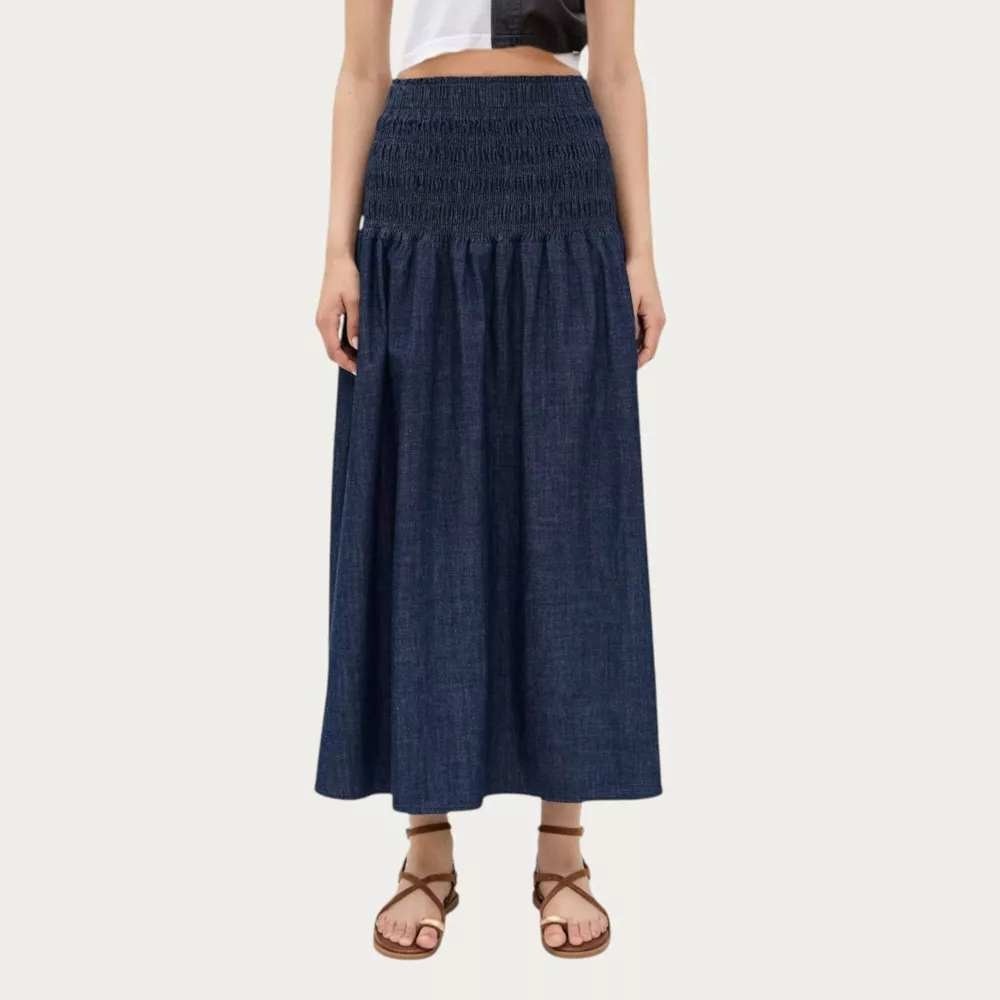 Women's Maxi Skirt Anna-Kaci Smocked Denim Navy XL New With Tags